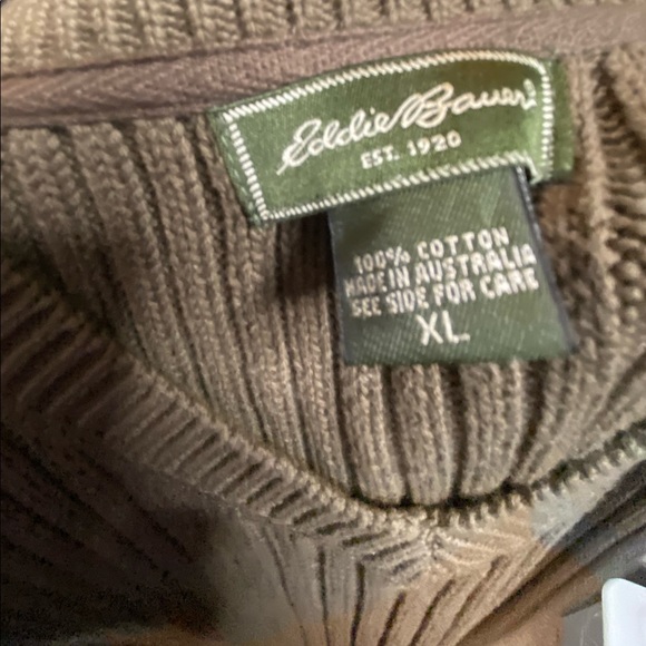 Vintage EDDIE BAUER Sweater 100% Cotton Olive Green Size Mens XL Pullover - Picture 5 of 7